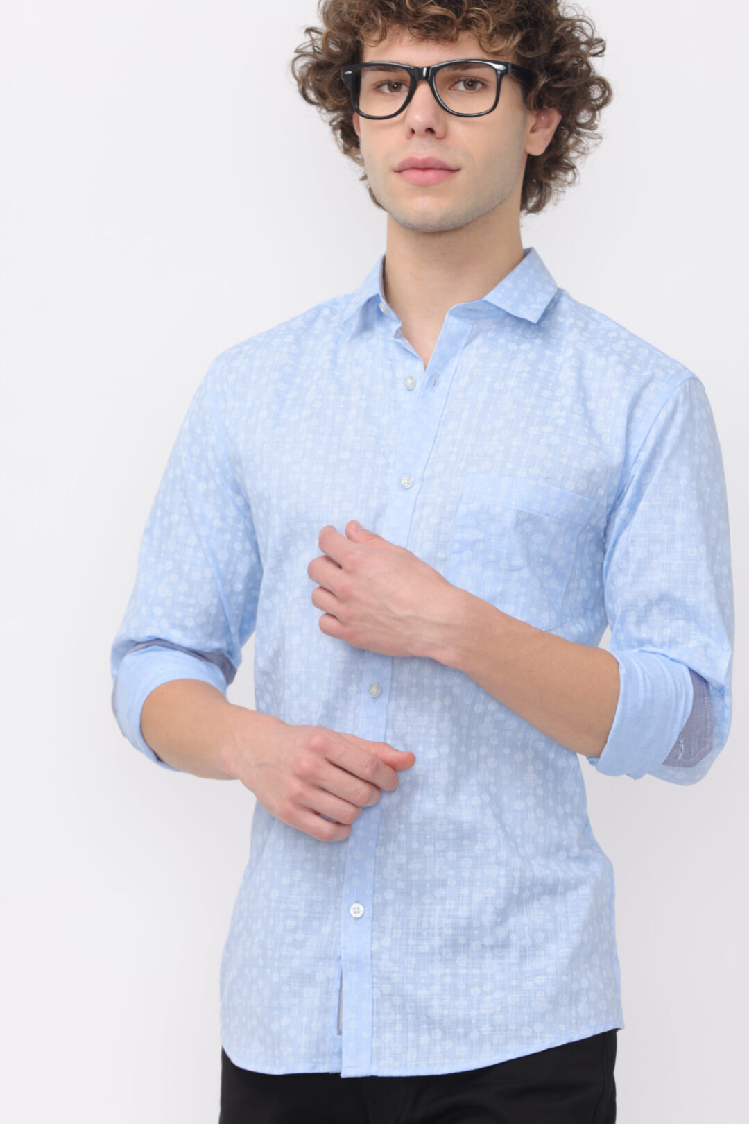 Silent Blue Cosmic Antique White Circuit Printed Shirt