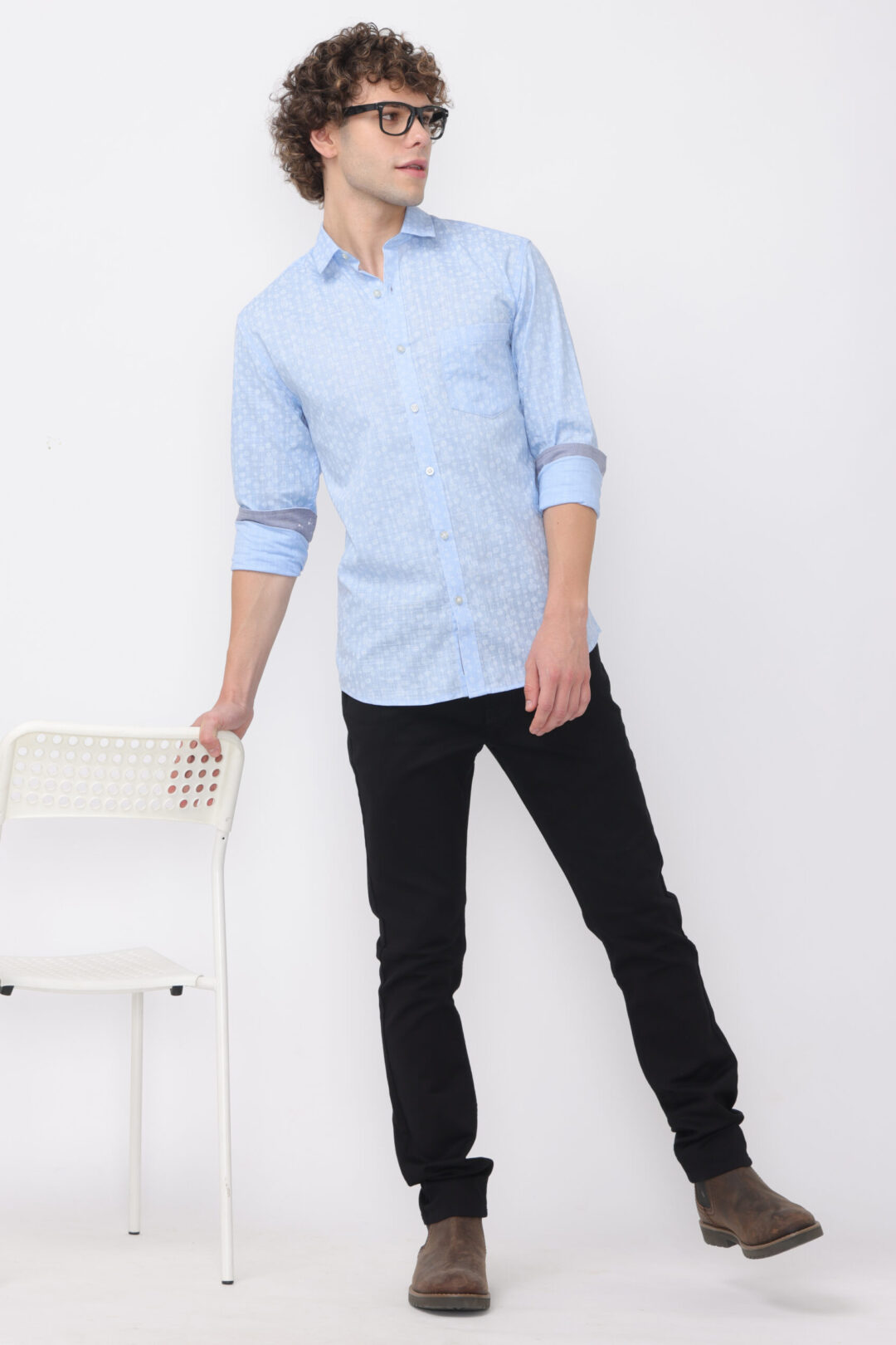 Silent Blue Cosmic Antique White Circuit Printed Shirt