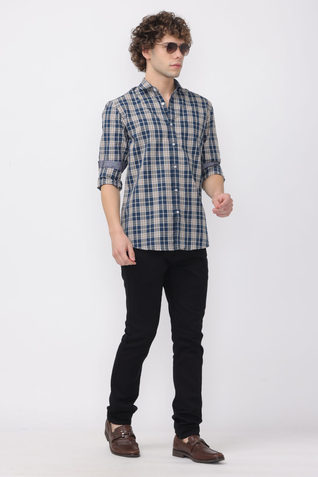 Turquoise Marine Glamour Checks Shirt