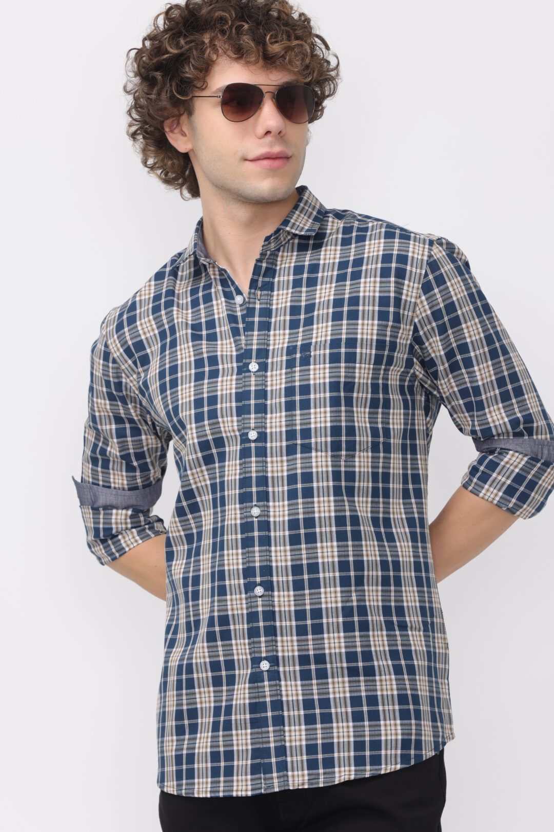 Turquoise Marine Glamour Checks Shirt