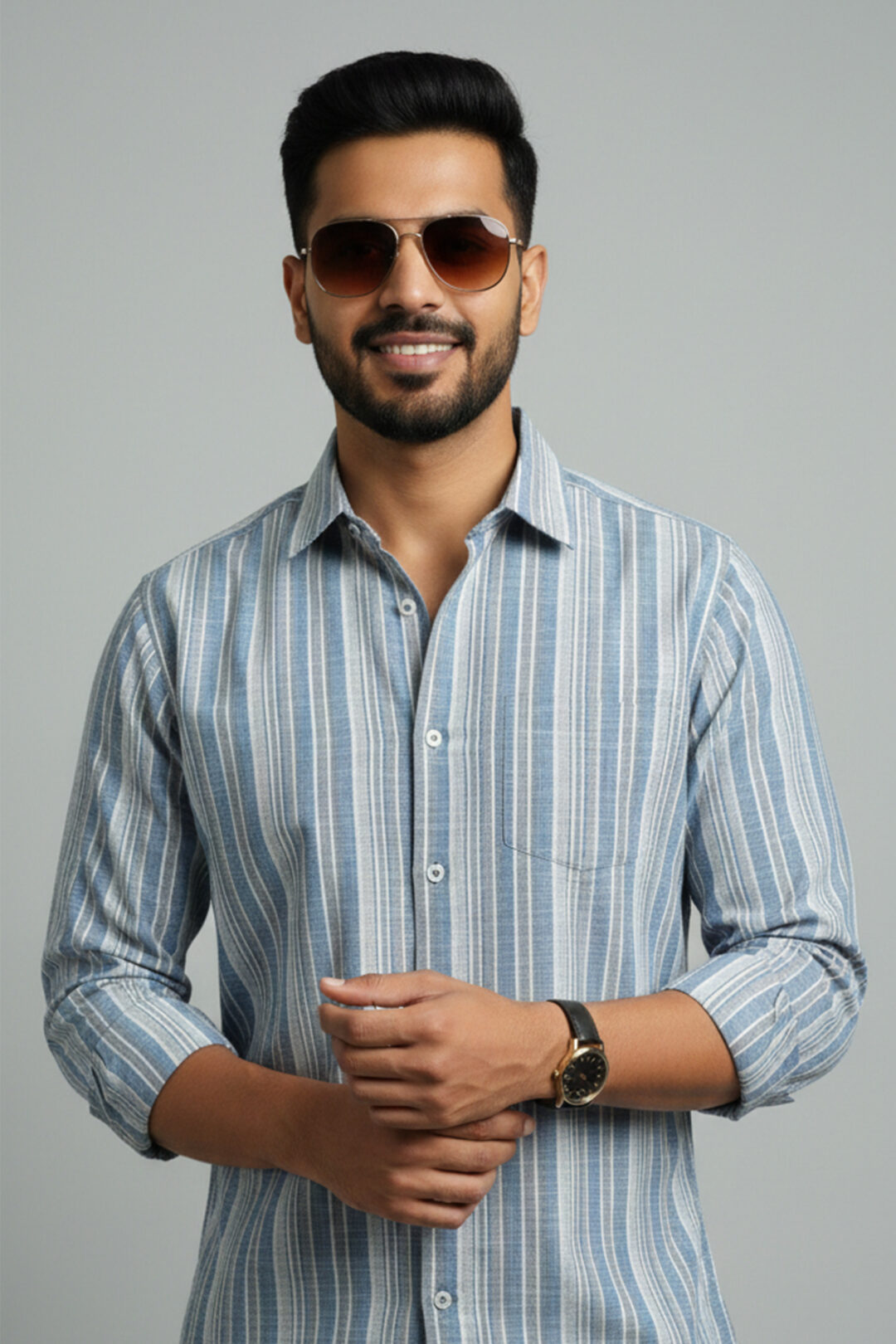 Oxford Teal Blue Stripes Shirt