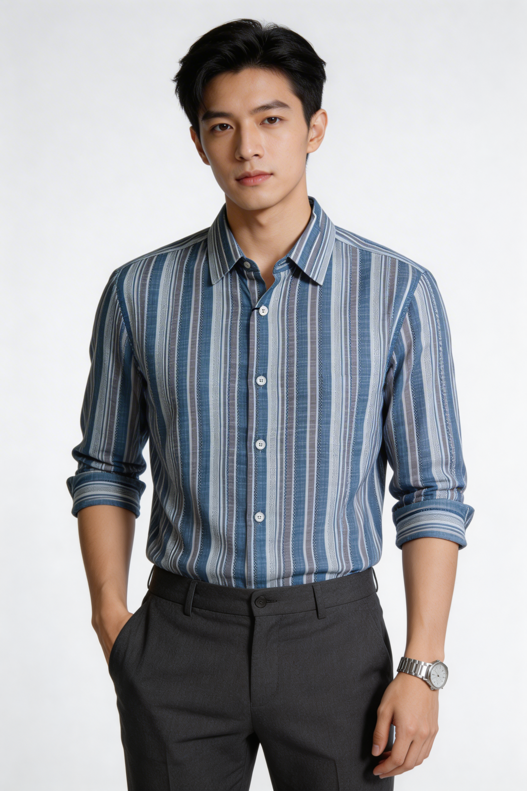 Oxford Teal Blue Stripes Shirt